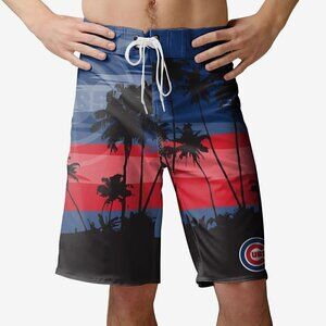 Chicago Cubs Sunset‎ Boardshorts Tropical Blue & Red Beach Palm Trees Men's Sz L